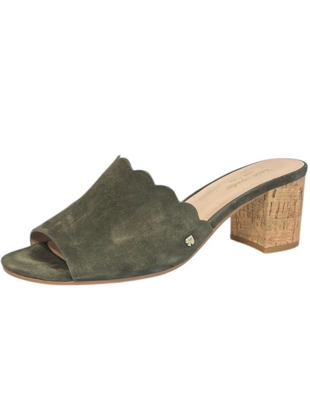 Kate Spade New York Warren Scalloped Heeled Mule Sz 7 1/2M Olive Green Suede